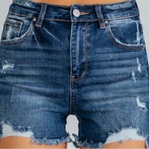 Classic Blue Distressed Jean Shorts